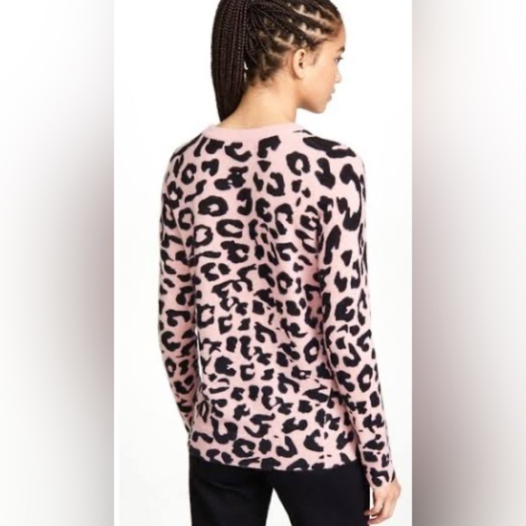 White+Warren Essentials Leopard Print Cashmere Crewneck Sweater Boho Size Small - Picture 6 of 10